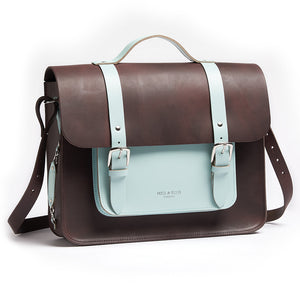 Don Dark Brown and Cambridge Blue Leather Panner side view