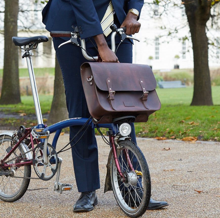 Dark Brown Leather City Bag for a Brompton Bicycle